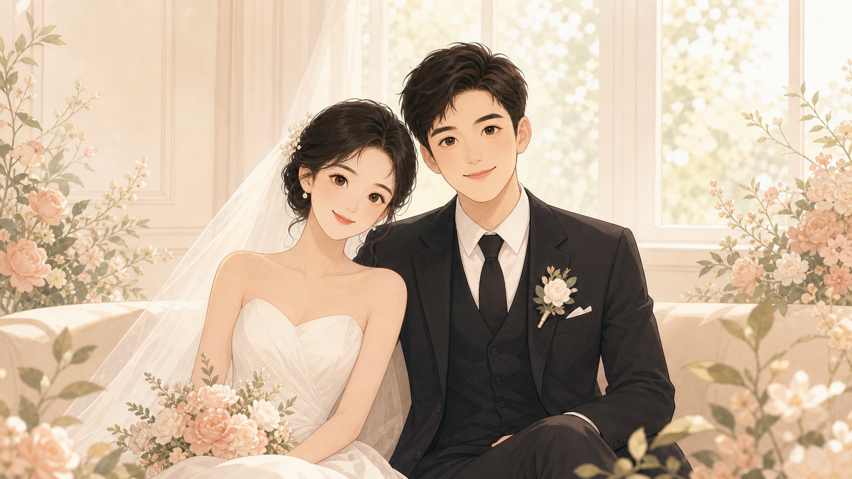 卡通婚纱照占位三